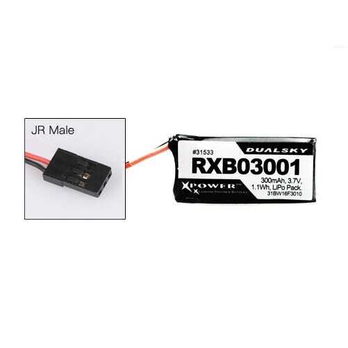 Dualsky 300mah 1S 3.7v 25C LiPo Receiver Battery with Servo Connector