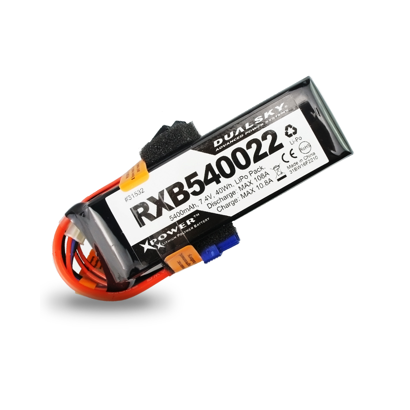 Dualsky 5400mah 2S 7.4v 25C LiPo Receiver Battery with Servo and XT60 Connector