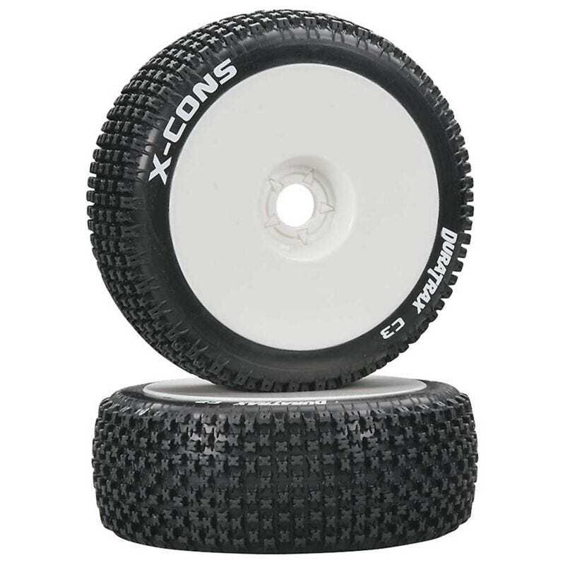 Duratrax 1/8 X-Cons Buggy Tire C3 Mounted White, 2pcs