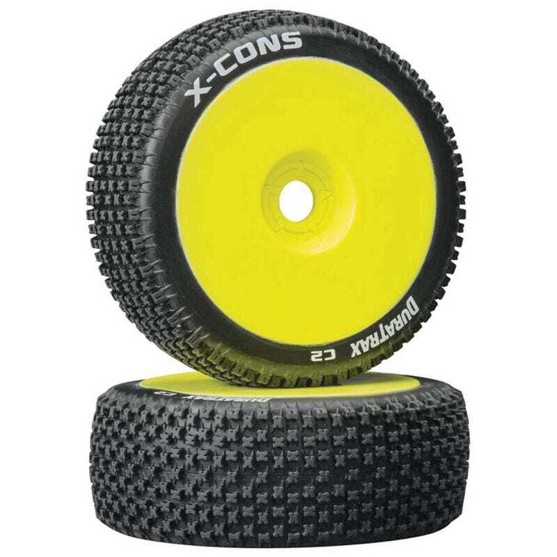 Duratrax 1/8 X-Cons Buggy Tire C2 Mounted Yellow, 2pcs