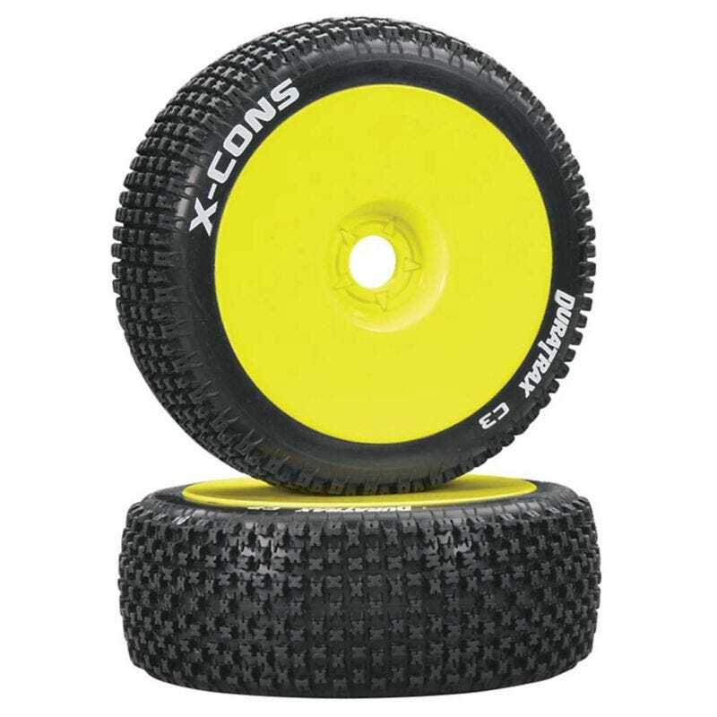 Duratrax 1/8 X-Cons Buggy Tire C3 Mounted Yellow, 2pcs