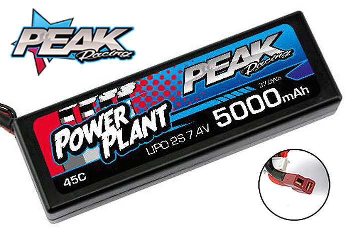 Peak Racing Power Plant  Lipo 5000 7.4 V 45C (Black case, Deans Plug) 2S/2CELL