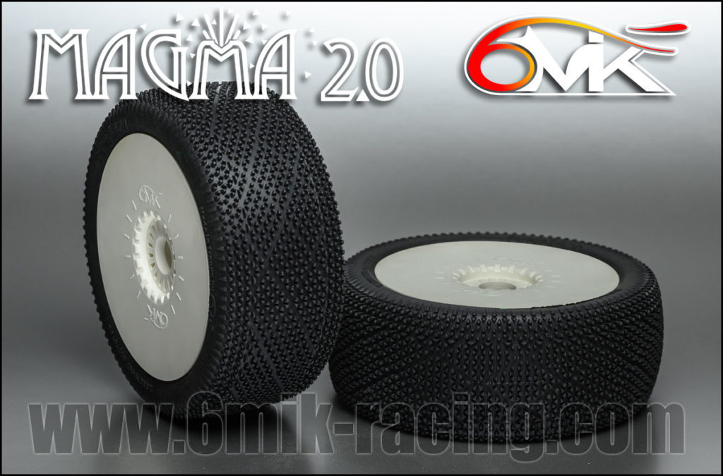 "Magma 2.0" Tyres in 15/25 Soft-Med compound + rims + Inserts (pair) white Rims