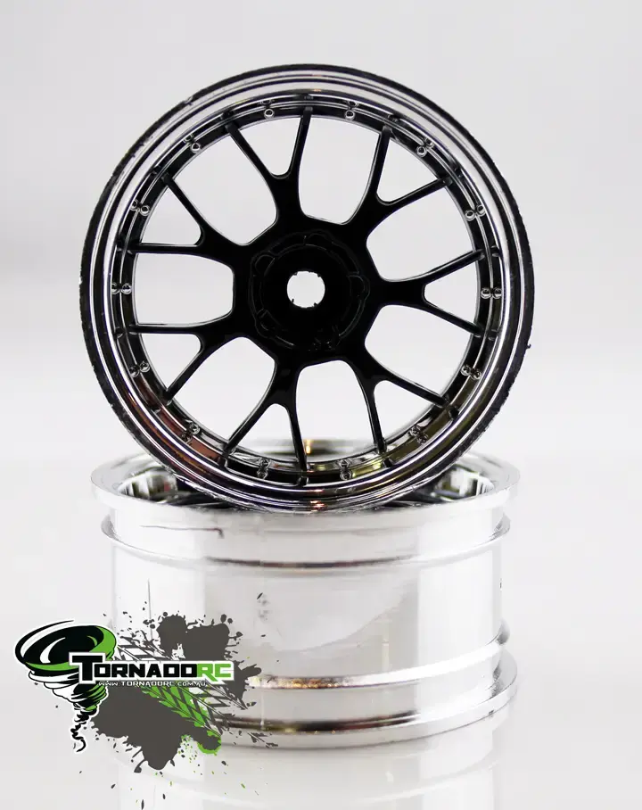 Rc Silver Rims TORNADO RC 1/10 CHROME RIMS SILVER BLACK 1 PAIR - Tornado RC