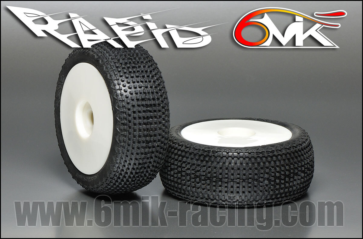 6Mik "Rapid"  Tyres glued on rims - Green compound (pair) White Rims