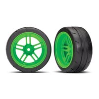 Traxxas 1.9" Response Slick Tyres on Split-Spoke Green Rims - Glued Wheels 2Pcs 8374G