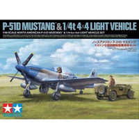 TAMIYA 1/48 NORTH AMERICAN P-51D MUSTANG & 1/4-TON 4X4 LIGHT VEHICLE SET PLASTIC MODEL KIT