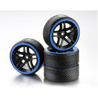 Absima Wheel Set Drift 10-Spoke "Profile A" Rim black/Ring blue 1:10 (4)