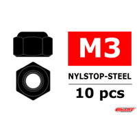 Team Corally - Steel Nylstop Nut M3 - Black Coated - 10 pcs