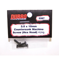 DUBRO 2287 3.0MM X 10 FLAT-HEAD SOCKET SCREWS (4 PCS/PACK)