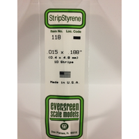 Evergreen 118 White Styrene Strip .015 X .188 (Pack Of 10)