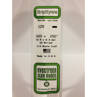 Evergreen 129 White Styrene Strip .020 X .250 (Pack Of 10)