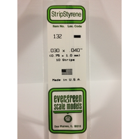 Evergreen 132 White Styrene Strip .030 X .040 (Pack Of 10)