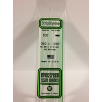 Evergreen 102 White Polystyrene Strip 0.010 x 0.040 x 14" / 0.25mm x 1mm x 36cm (10)