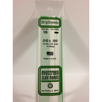 Evergreen 106 White Polystyrene Strip 0.010 x 0.125 x 14" / 0.25mm x 3.2mm x 36cm (10)