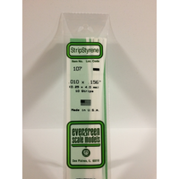 Evergreen 107 White Polystyrene Strip 0.010 x 0.156 x 14" / 0.25mm x 4mm x 36cm (10)