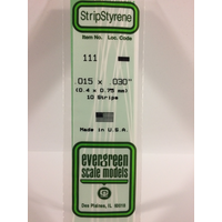 Evergreen 111 White Polystyrene Strip 0.015 x 0.030 x 14" / 0.38mm x 0.76mm x 36cm (10)