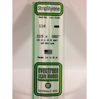 Evergreen 114 White Polystyrene Strip 0.015 x 0.080 x 14" / 0.38mm x 2mm x 36cm (10)