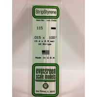 Evergreen 115 White Polystyrene Strip 0.015 x 0.100 x 14" / 0.38mm x 2.5mm x 36cm (10)