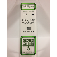 Evergreen 116 White Polystyrene Strip 0.015 x 0.125 x 14" / 0.38mm x 3.2mm x 36cm (10)