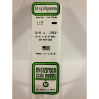Evergreen 119 White Polystyrene Strip 0.015 x 0.250 x 14" / 0.38mm x 6.4mm x 36cm (10)