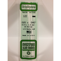 Evergreen 122 White Polystyrene Strip 0.020 x 0.040 x 14" / 0.51mm x 1mm x 36cm (10)