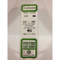 Evergreen 124 White Polystyrene Strip 0.020 x 0.080 x 14" / 0.51mm x 2mm x 36cm (10)