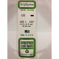 Evergreen 125 White Polystyrene Strip 0.020 x 0.100 x 14" / 0.51mm x 2.5mm x 36cm (10)