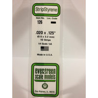 Evergreen 126 White Polystyrene Strip 0.020 x 0.125 x 14" / 0.51mm x 3.2mm x 36cm (10)