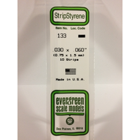 Evergreen 133 White Polystyrene Strip 0.030 x 0.060 x 14" / 0.76mm x 1.5mm x 36cm (10)