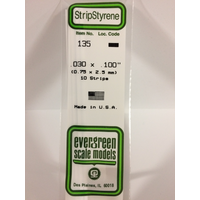 Evergreen 135 White Polystyrene Strip 0.030 x 0.100 x 14" / 0.76mm x 2.5mm x 36cm (10)