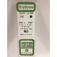 Evergreen 142 White Polystyrene Strip 0.040 x 0.040 x 14" / 1mm x 1mm x 36cm (10)