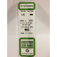 Evergreen 146 White Polystyrene Strip 0.040 x 0.125 x 14" / 1mm x 3.2mm x 36cm (10)