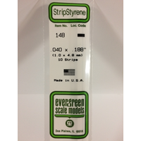 Evergreen 148 White Polystyrene Strip 0.040 x 0.188 x 14" / 1mm x 4.8mm x 36cm (10)