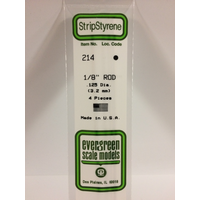 Evergreen 214 White Polystyrene Rod 0.125 x 14" / 3.2mm x 36cm (4)
