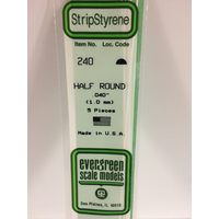 Evergreen 240 White Polystyrene Half Round 0.040 x 14" / 1mm x 36cm (5)