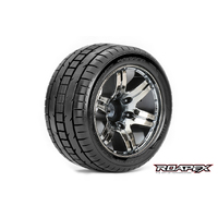 ROAPEX TRIGGER 1/10 STADIUM TRUCK TIRE CHROME BLACK WHEEL WITH 1/2 OFFSET 12MM HEX MOUNTED
