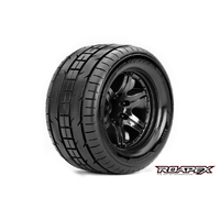 ROAPEX TRIGGER 1/10 MONSTER TRUCK TIRE BLACK WHEEL WITH 1/2 OFFSET 12MM HEX MOUNTED