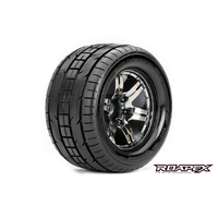 ROAPEX TRIGGER 1/10 MONSTER TRUCK TIRE CHROME BLACK WHEEL WITH 1/2 OFFSET 12MM HEX MOUNTED