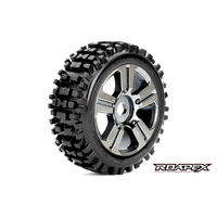 ROAPEX RHYTHM 1/8 BUGGY TIRE  CHROME BLACK WHEEL WITH 17MM HEX MOUNTED