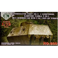 UM-MT 609 1/72 OB.-3 armored railway carriage w/ T-26-1 w/conic turret (1937-39) Plastic Model Kit