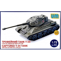Unimodel 252 1/72 Captured T34 tank with 8,8cm kWk 36l/36 gun Plastic Model Kit