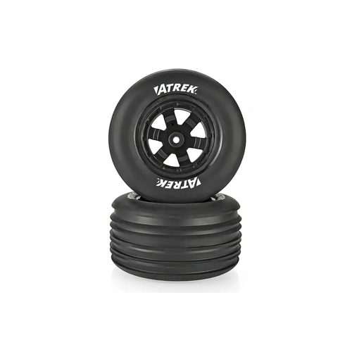Atrek 2.3" Wildfire Pro Ribbed Front Tyres on Black 6 Spoke Rims - Glued Wheels 2Pcs