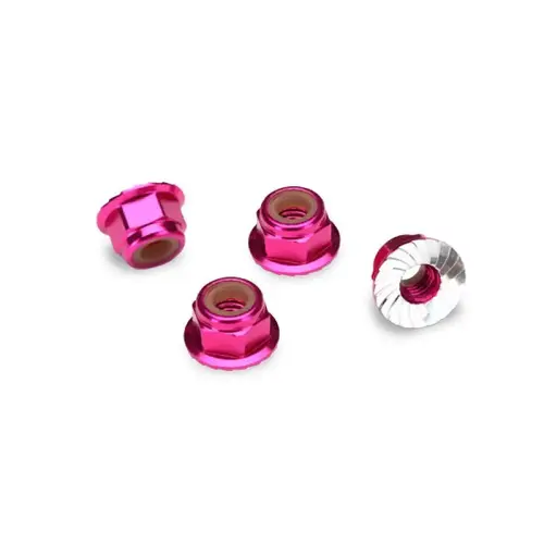 Traxxas 4mm Pink Aluminium Flanged Serrated Nyloc Nuts 4Pcs 1747P