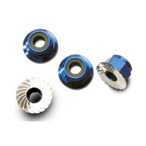 Traxxas 4mm Blue Aluminium Flanged Serrated Nyloc Nuts 4Pcs 1747R