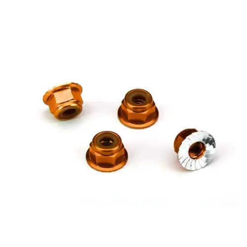 Traxxas 4mm Orange Aluminium Flanged Serrated Nyloc Nuts 4Pcs 1747T