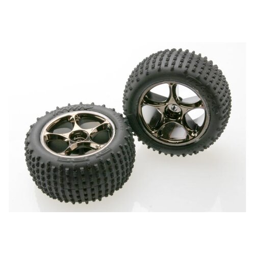 Traxxas 2.2" Bandit Rear Alias Tyres on Tracer Black Chrome Rims - Glued Wheels 2Pcs 2470A