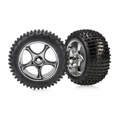 Traxxas 2.2" Bandit Rear Alias Tyres on Chrome Tracer Rims - Glued Wheels 2Pcs 2470R