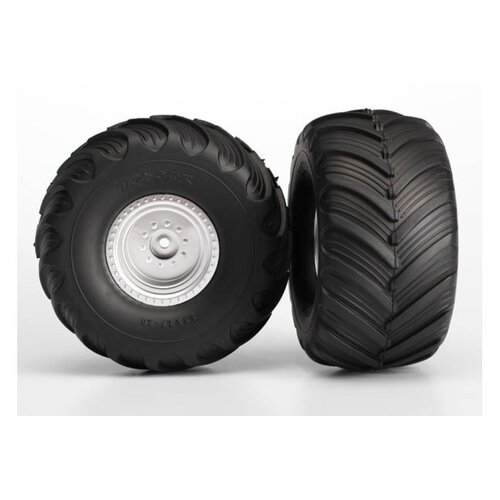 Traxxas 2.8" Terra Groove Tyres on Satin chrome Rims - Glued Wheels 2Pcs 3665