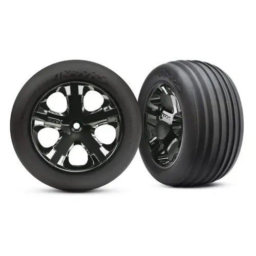 Traxxas 2.8" Ribbed Tyres on Black Chrome All-Star Rims - Glued Wheels 2Pcs 3771A